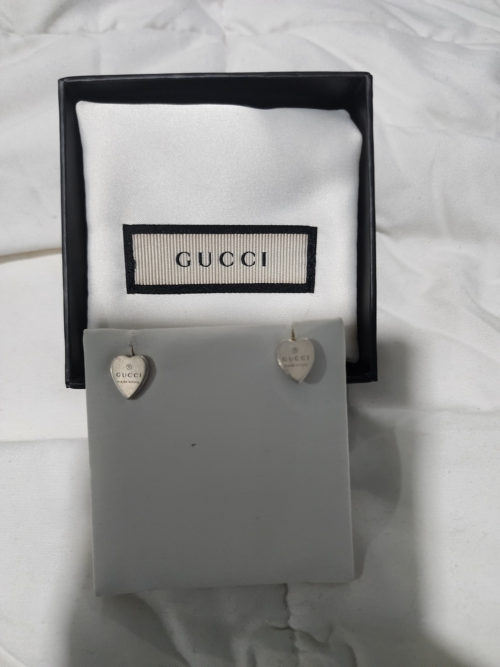 Gucci Silver Heart Logo Stud Earrings